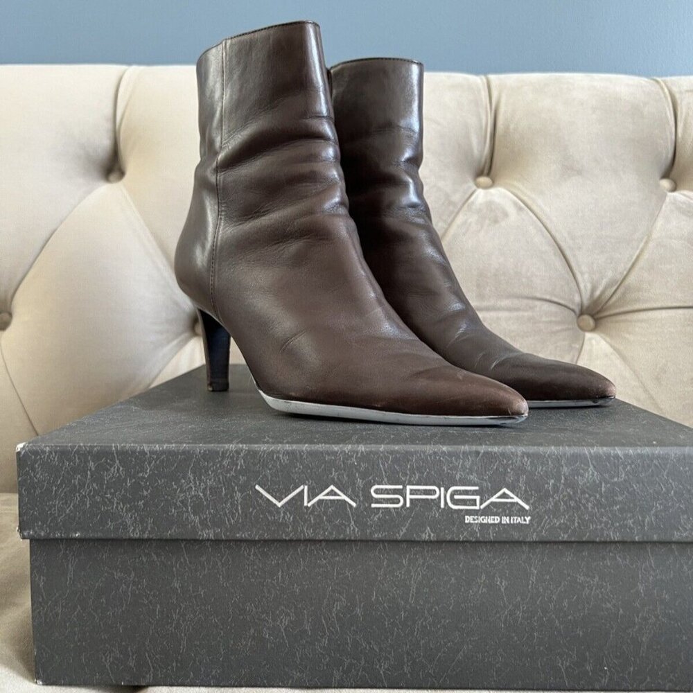 Via Spiga Women's Boot Size 10 High Heel Brown Pointed Toe Ankle Booties